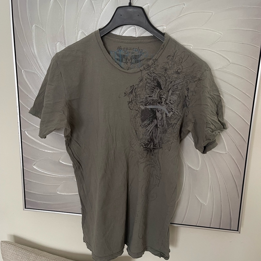 Monarchy destroyed nicked graphic stitched tee Men's gray angel logo 2009